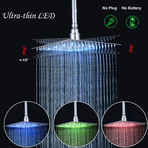 Ultradünn 16" Chrom LED Duschkopf Niederschlag verstellbar quadratisch Overhead Spray - Bild 1 von 10