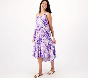 LOGO by Lori Goldstein Women's Dress Sz M Sleeveless Tiered Purple A499615