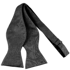 New men's self tie free style bowtie paisley polyester formal charcoal gray prom - Picture 1 of 2