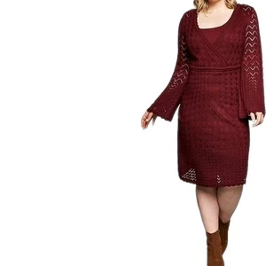 Damen Große Größen Kleid Strickkleid Sheego weinrot V-Ausschnitt Gr. 48 (0 686) - Bild 1 von 4