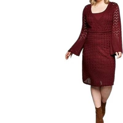 Damen Große Größen Kleid Strickkleid Sheego weinrot V-Ausschnitt Gr. 48 (0 686) - Bild 1 von 4