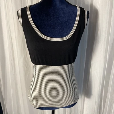 Trina Turk Los Angeles Ribbed Scoop Neck Black/White Silk Blend Tank Top L  NWT - Image 1 of 4