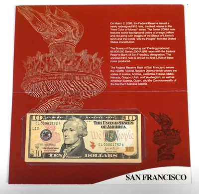 SERIES 2004A $10 SINGLE NOTE, SAN FRANCISCO DISTRICT IN BEP FOLDER GL00001752A - Image 1 of 3