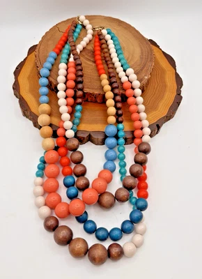 Collar Banana Republic Gigante Cuentas Multi-Hebra Declaración Coral Turquesa Foto 1 de 3