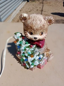 Vintage Ceramic Teddy Bear w/ Light-up Christmas Tree Hand Painted - Picture 1 of 14