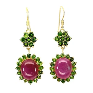 925 Sterling Silver Earrings Oval Ruby 11x9mm Chrome Diopside Gemstone Jewelry - Picture 1 of 14