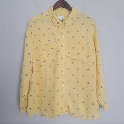 Camisa Charter Club para mujer XXL mezcla de lino estampado lengüeta enrollable manga abotonada amarilla Foto 1 de 4
