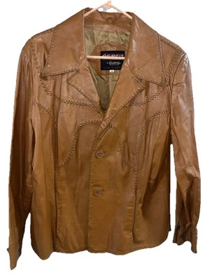 复古 Esprit by Campus 棕色皮革西部夹克女式 44 码内衬 — 第 1/4 张图片
