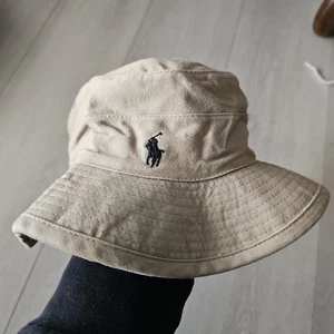 Polo Ralph Lauren Fischerhut hellbraun khaki marineblau Logo Gr. Small 100 % Baumwolle neu ohne Etikett - Bild 1 von 9