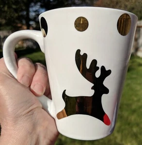 Christmas Holiday Mug Cream color w/Metallic Gold Reindeer & Dots Microwave safe - Picture 1 of 6