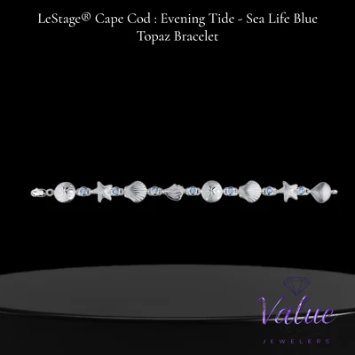 7" .925 SS Cape Cod: Pulsera de plata esterlina vida marina con topacio azul Foto 1 de 2