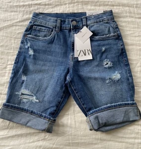 NEW ZARA BOYS DESTROYED STRAIGHT DENIM JEAN SHORTS 13-14 years - Picture 1 of 5