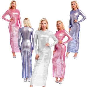 Mujeres Vestido Disco Disfraz Carnaval Trajes Largo Calce Ajustado Fiesta Malla Transparente Sexy - Imagen 1 de 51