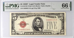 1928F $5 LEGAL TENDER NOTE, FR#1531Wi, WIDE I, PMG GEM UNCIRCULATED 66 EPQ - Picture 1 of 2