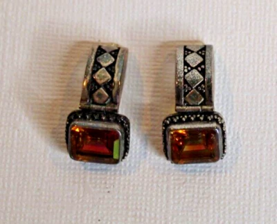 Pendientes de clip Lori Bonn de plata de ley 925 con topacio y cristal - 1" de alto Foto 1 de 3