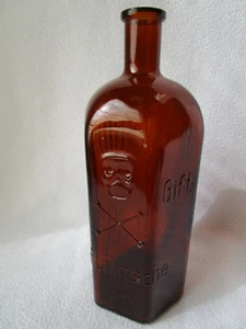 alte Apothekerflasche Giftflasche Totenkopf Gift-Flasche braun 1000ml 1L 6-eckig - Bild 1 von 11