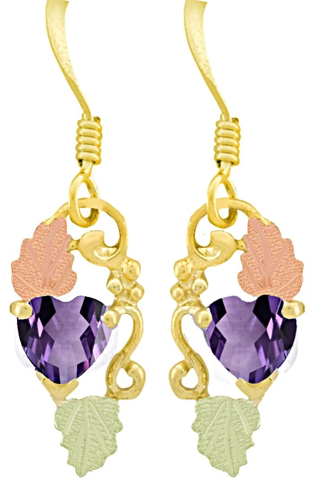 Pendientes colgantes de oro Black Hills de 10 quilates con color amatista circonita cúbica Foto 1 de 1