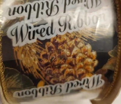 Fall Autumn Ribbon Gold Metallic Wire Edge 15 Yards By Lion Full Bolt - Image 1 of 4