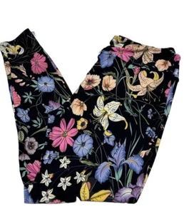 LuLaRoe Womens Leggings Size TC Black Purple Pink Lilies Wildflowers Floral NWT - Picture 1 of 4