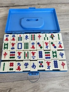 mahjongg set cinese - piastrelle in scatola originale blu "armadietto" - Foto 1 di 8