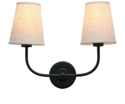 Industrial 2-Light Wall Sconce Linen Fabric Shade Lamp Bedroom Bedside Lighting - Изображение 1 из 4