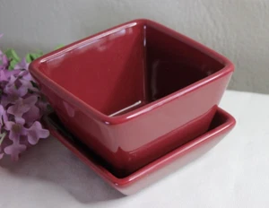 Vintage Pampered Chef Simple Additions Maroon Square Snack Dipping Dish - Picture 1 of 4