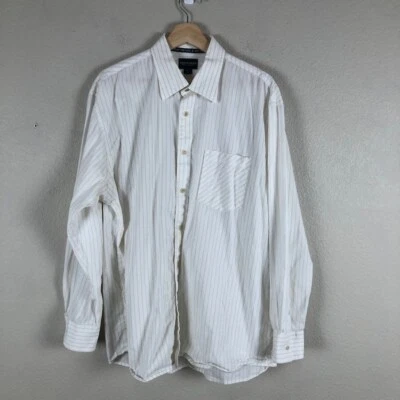 Рубашка мужская Ashworth Golf Company X большая белая желтовато-коричневая в полоску карман на пуговицах повседневная - Изображение 1 из 4