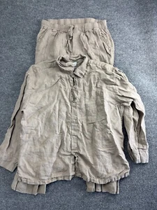 Parachute Linen Shirt Pants Set Men's L Beige Long Sleeve Button Up Drawstring - Picture 1 of 13