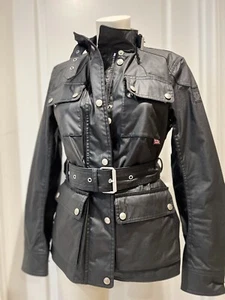 NWT Belstaff Cotton Waxed Women's Cotton Lined Jacket Black Belted Size 40 - Picture 1 of 15