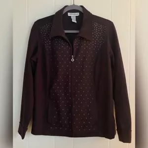 Cathy Daniels Jacket Women’s Medium Brown Full Zip Studs Coastal Cowgirl Sparkly - Picture 1 of 5