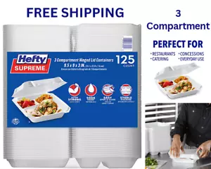 (125 TRAYS) HEFTY SUPREME 3-COMPARTMENT RESTAURANT CARRY OUT TRAY 9.5" x 9" x 3" - Picture 1 of 6
