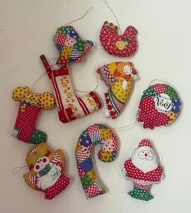9 Vtg Handmade Christmas Ornaments Cloth Soft Stuffed Angel Santa Stocking Red - Picture 1 of 5