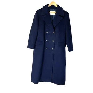 Pendleton Double Breasted 100% Virgin Wool Navy Blue Long Coat Vintage Size 12 - Picture 1 of 10
