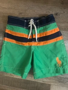 Polo Ralph Lauren Green Color block Big Pony Swim Trunks Board Shorts Boys Sz 5 - Picture 1 of 8