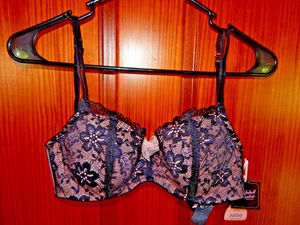 BOMBSHELL BOUDOIR BLACK LACY FLORAL DEMI BRA, UNDERWIRE, SIZE 30 DDD, B2006 - Picture 1 of 5