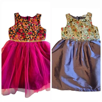 Pair Atun Embroidered Party Dresses Girls 5-6 years Pink Purple Formal Wedding - Image 1 of 4