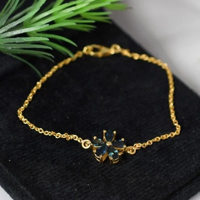 Pulseira de safira azul natural, prata esterlina 925, pulseira de pedra preciosa azul - Imagem 1 de 3