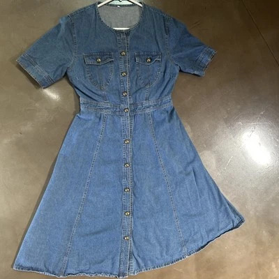Vintage Y2K 90s Retro Denim Jean Short Sleeve Shirt Dress Button Front Size M - Image 1 of 4
