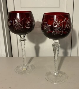 "Juego de corvejones de vino HORTENSIA POLONIA RUBÍ bohemio corte a claro 8,25"" usado en excelente estado" - Imagen 1 de 9