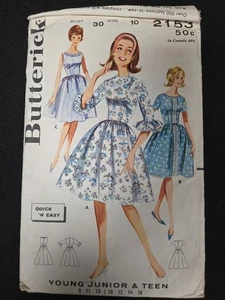 Vestido Butterick Costura Patrón #2153 Juniors Talla 10 Busto 30 Años 50 Corte Vintage - Imagen 1 de 2