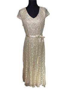 NEW Candalite Women Champagne Beige lace Sequin formal Dress PETITE LARGE - Picture 1 of 10