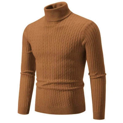 Nuevo Suéter Para Hombre Cuello Alto Color Sólido Pullover Tejido Cálido Informal Cuello Alto Foto 1 de 4