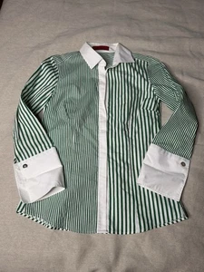 Carolina Herrera Baumwolle Bluse Skipper Kragen grün gestreift Gr. 4 kleine Gebrauchsspuren B20 - Bild 1 von 11