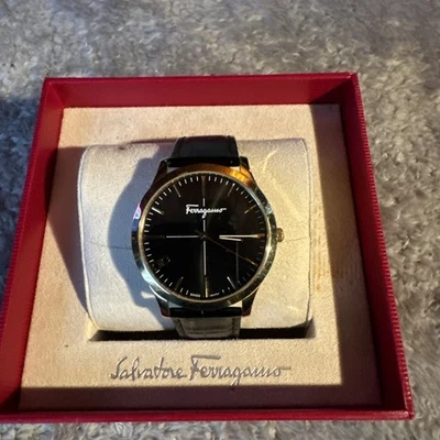 Salvatore Ferragamo Mason Men’s Leather Watch Black Dial Black Leather Strap - Image 1 of 4