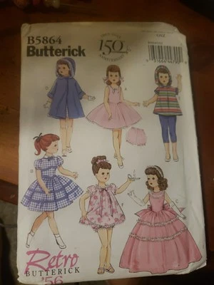 🌷BUTTERICK RETRO '56 SEWING PATTERN B5864 18" DOLL CLOTHES English/French UC - Image 1 of 3