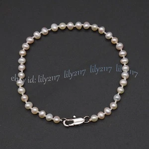4-5mm Genuine Natural White Freshwater Cultured Baroque Pearl Bracelet 7-9 inch - Picture 1 of 9