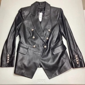 White House Black Market NWT Black Leather Studio Blazer Jacket sz 6 $595 - Picture 1 of 18
