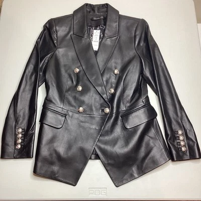 Chaqueta Blazer Estudio Casa Blanca Mercado Negro Nueva con Etiquetas Cuero Negro Talla 6 $595 Foto 1 de 4