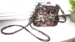 Fab Retro Taffeta Black Gold Mix Dragon & Floral Brocade Kimono Crossbody Bag🌺 - Picture 1 of 12