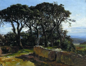 Oil painting carlos de haes - Pinares ,San Vicente de la Barquera tree landscape - Picture 1 of 1
